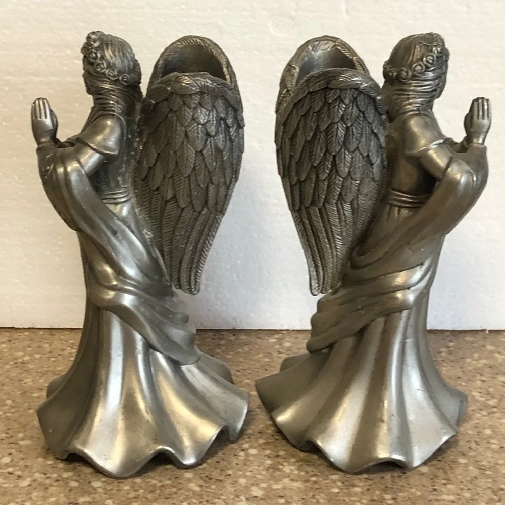 Pewter Pair of Praying Angels Right And Left  Set